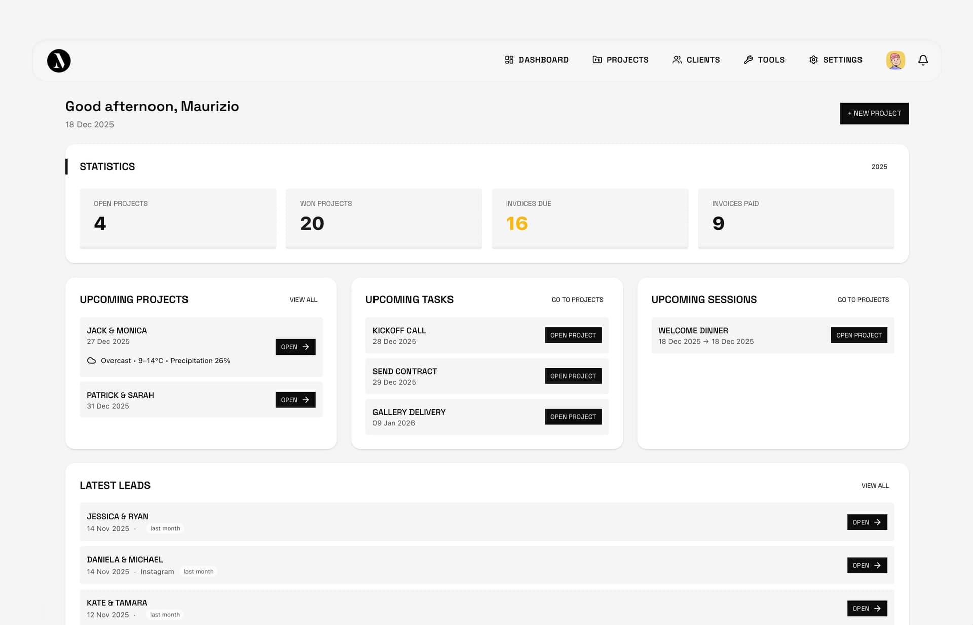 Manage — From first inquiry to signed contract, in one flow.